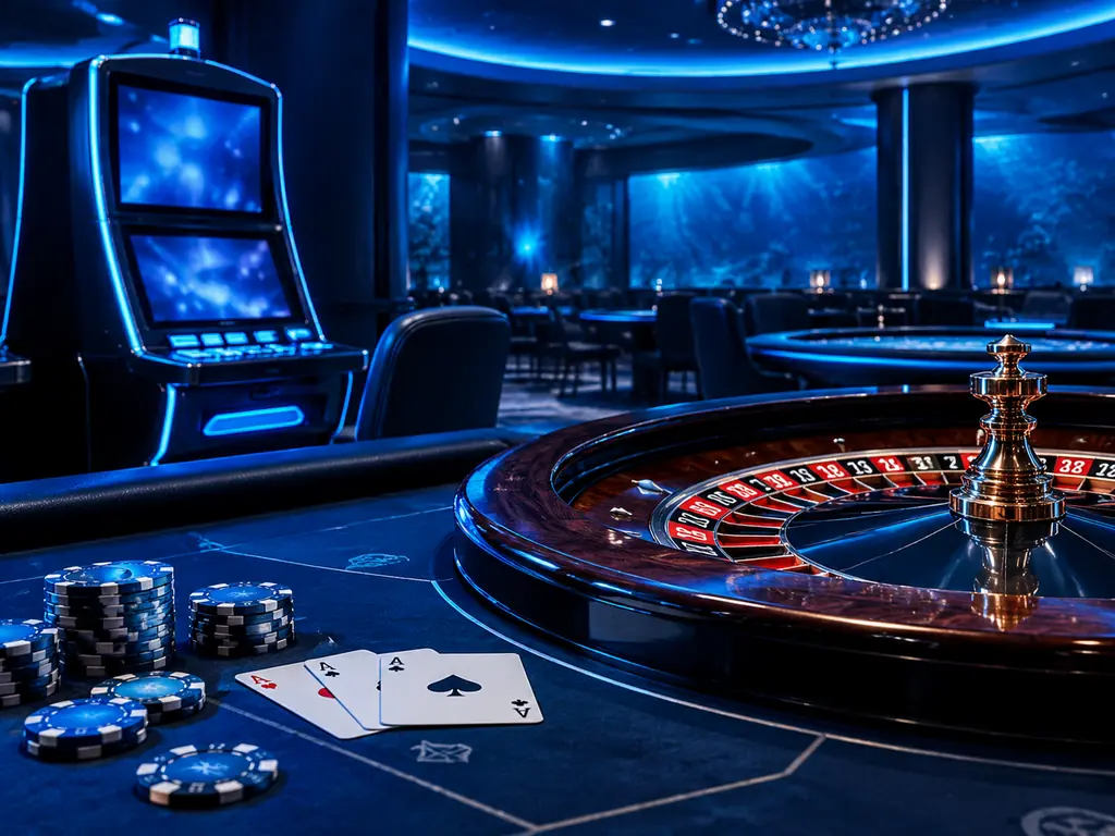 Perangkat slot dan meja kartu dalam satu ruang kasino